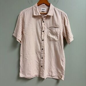 Pact Men Organic Cotton Button Shirt Size L Striped Outdoor Casual Summer Preppy